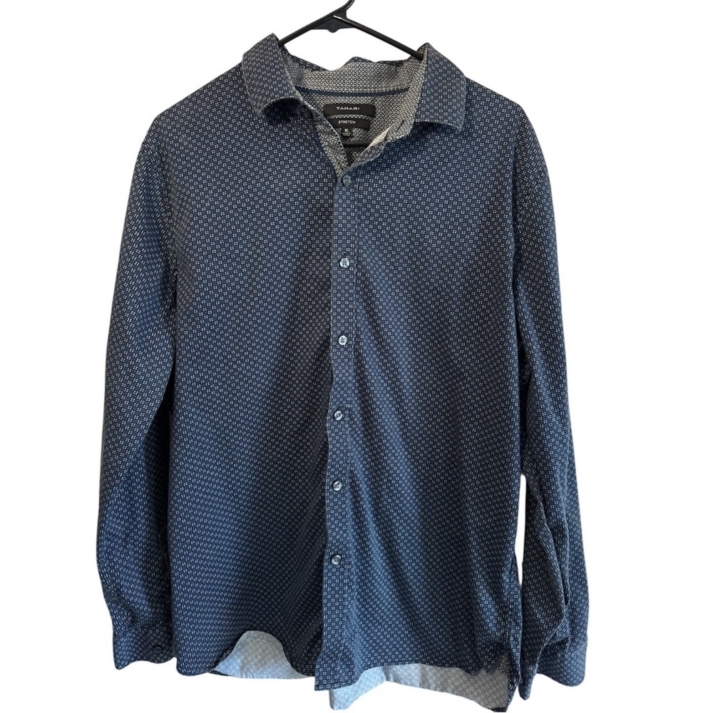 Tahari Mens Navy Stretch Button-Up Shirt Size XL Business, Casual Or Dressy​​